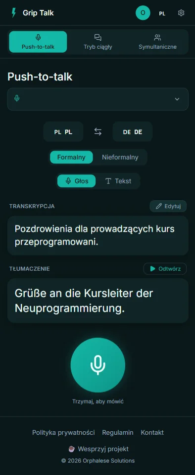 Ekran projektu Grip Talk autorstwa Marcin Olszewski