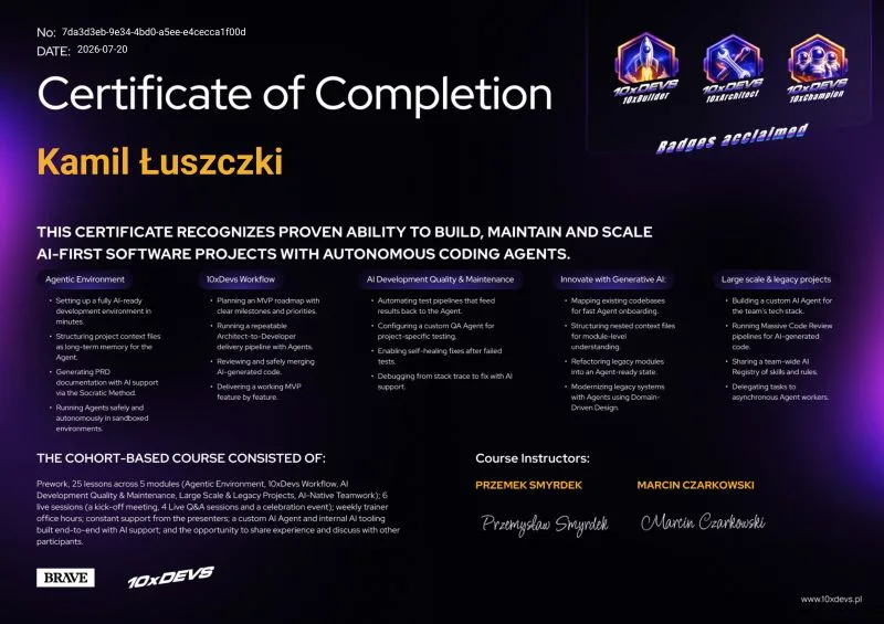 Grafika z wpisu LinkedIn Kamil Łuszczki